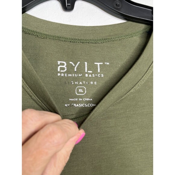 BYLT Basics Mens V-Neck Signature Lux T Shirt Size XL Drab Green Army Green - Picture 2 of 7
